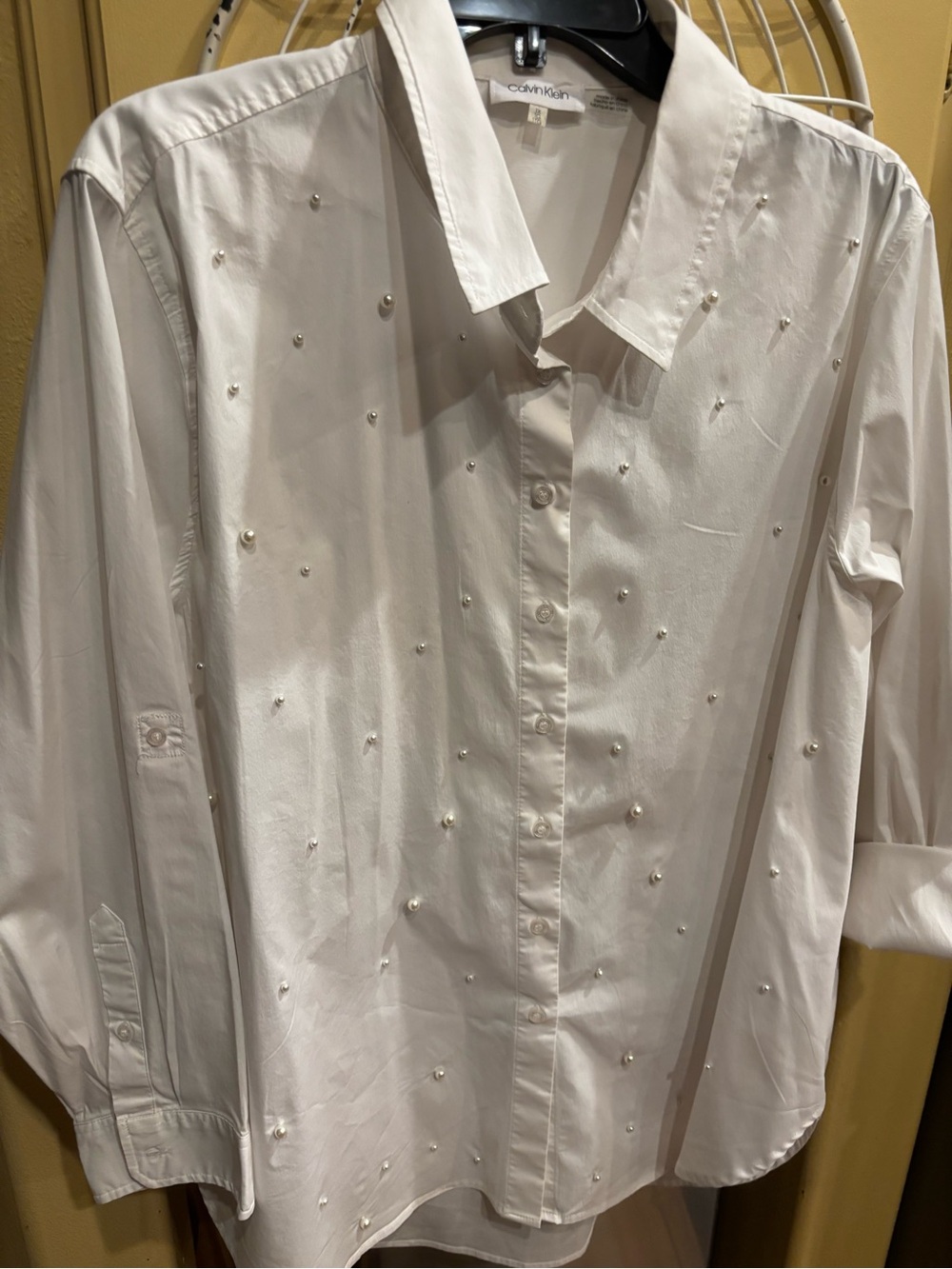 Calvin Klein White Pearl-Studded Men's Button-Down Shirt